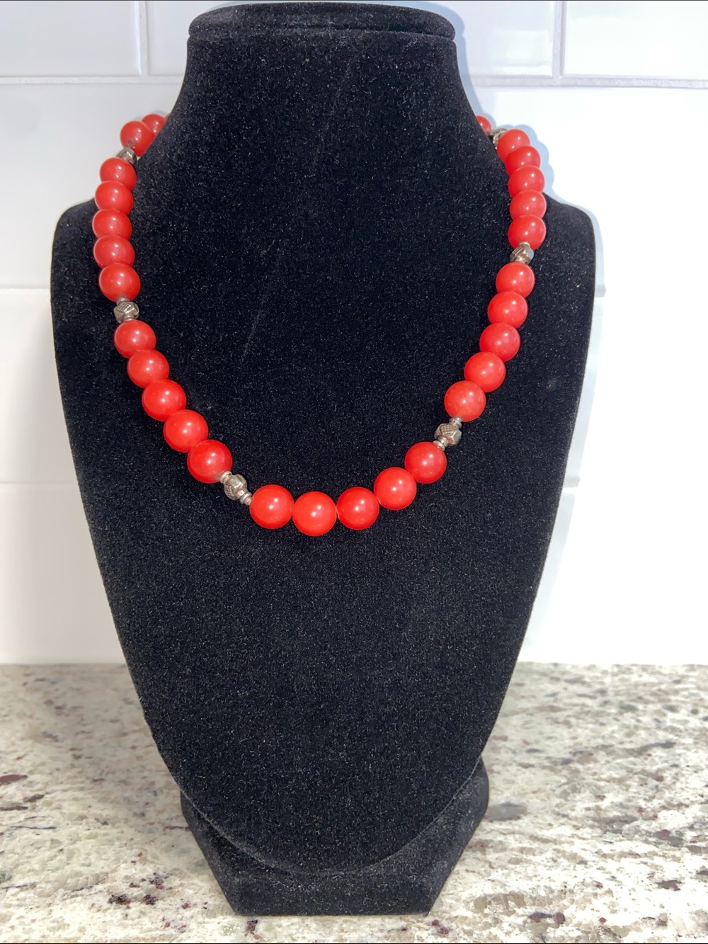 Artesian Sterling Silver Red Bead Rope Toggle Clasp Statement Necklace 3749